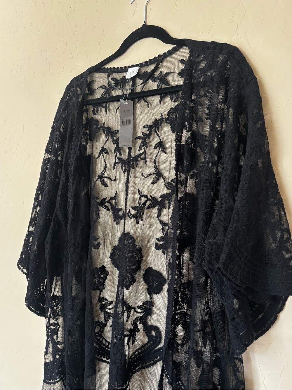 Black Lace Swim Coverup Kimono - Unbranded